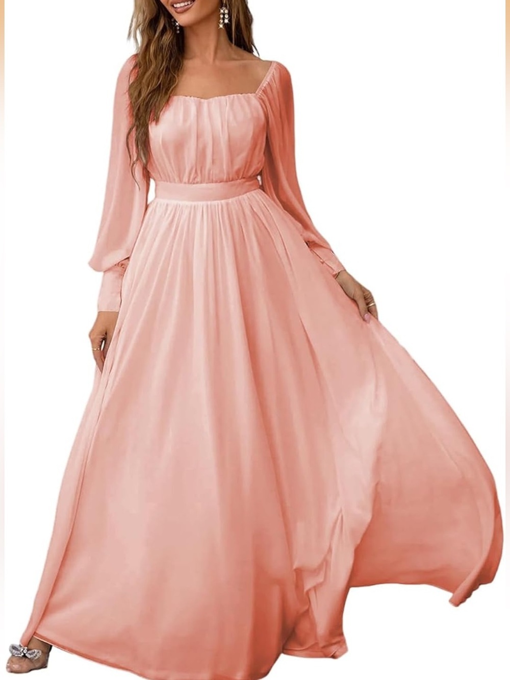 Chiffon Maxi Dress with Bishop Sleeves Peach Various Sizes NWOT